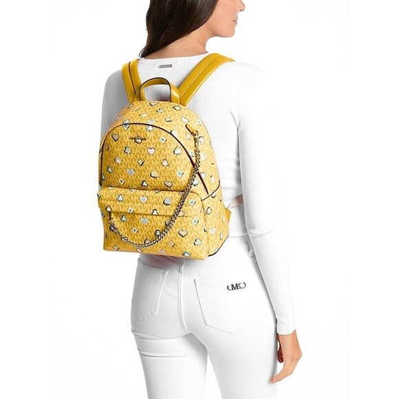 New Michael Kors Slater Medium Printed Signature Logo Backpack Honey Multi - Picture 2 of 5
